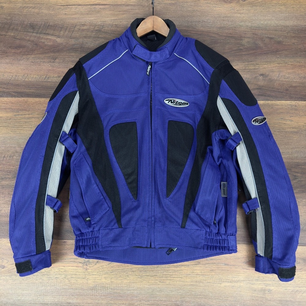 Y2K Nitro Racing Motorcycle Jacket Mens Size M Blue Mesh Gorpcore Streetwear